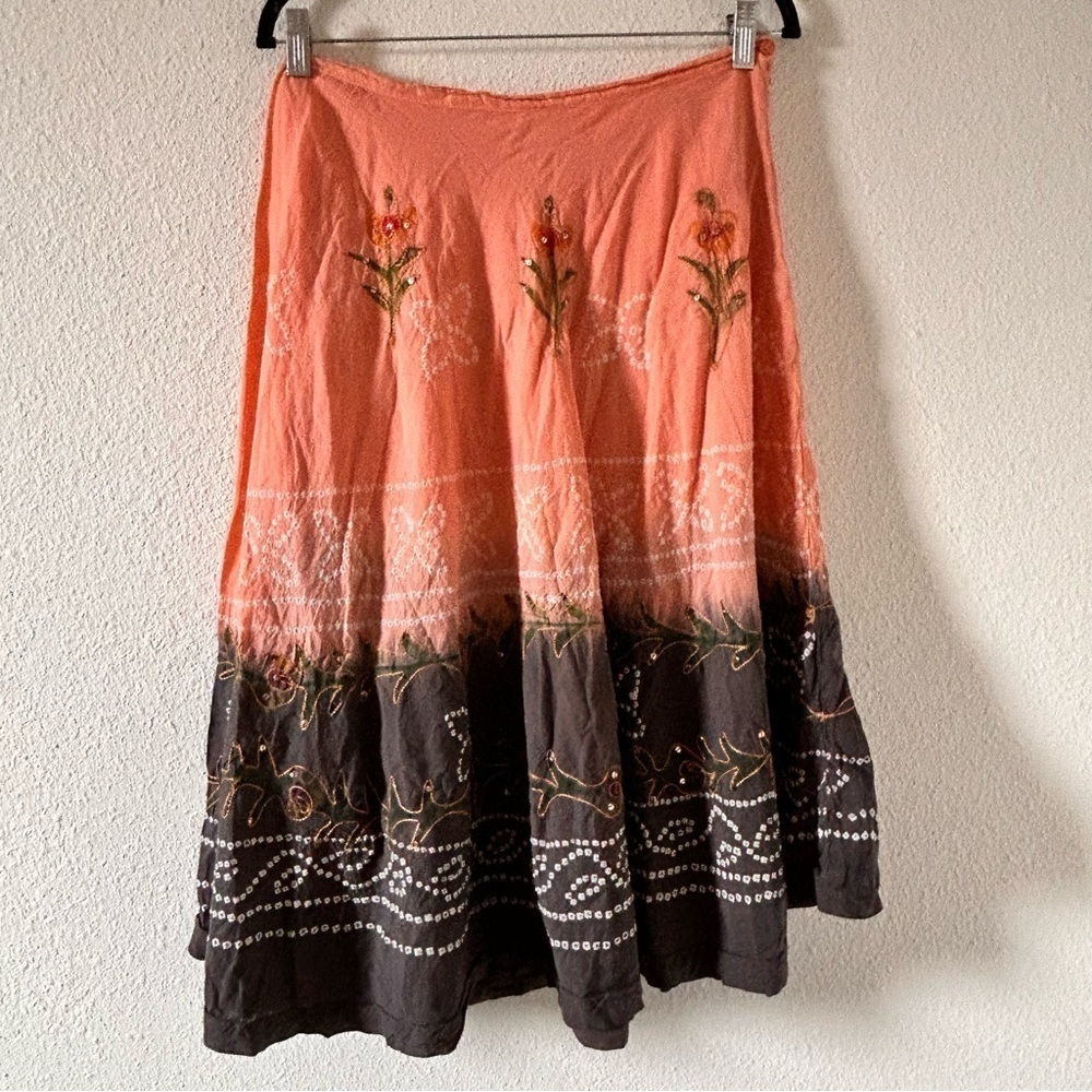 Max Studio Boho Embroidered Sequin Floral Vine Aline Skirt Women Size 4